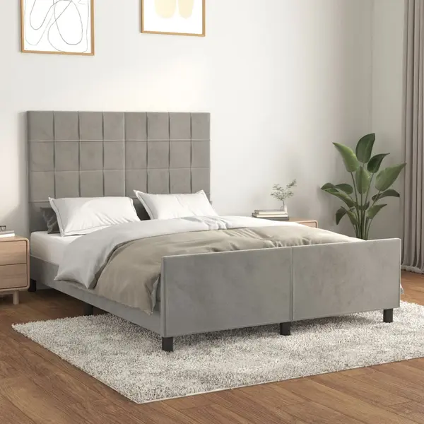 Gossi cadru de pat cu tablie, gri deschis, 140x190 cm, catifea