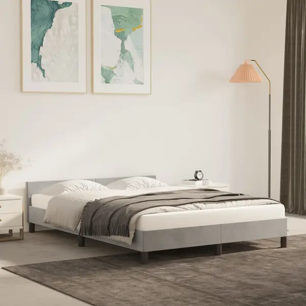 Gossi cadru de pat cu tablie, gri deschis, 140x200 cm, catifea