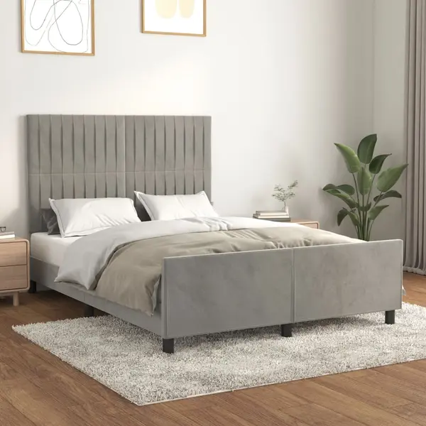 Gossi cadru de pat cu tablie, gri deschis, 140x200 cm, catifea