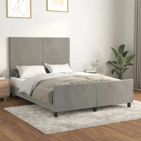 Gossi cadru de pat cu tablie, gri deschis, 140x200 cm, catifea