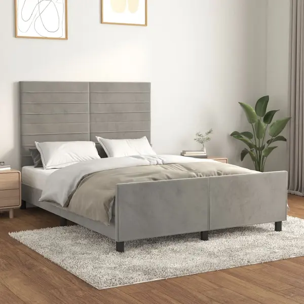 Gossi cadru de pat cu tablie, gri deschis, 140x200 cm, catifea
