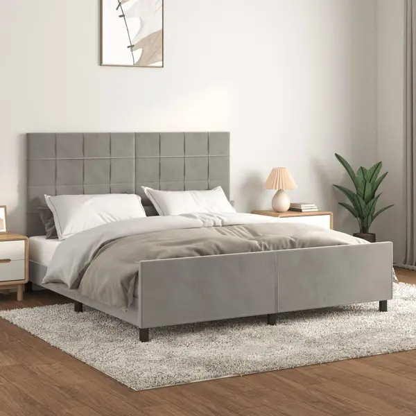 Gossi cadru de pat cu tablie, gri deschis, 160x200 cm, catifea