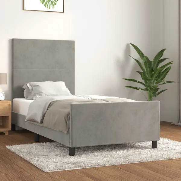 Gossi cadru de pat cu tablie, gri deschis, 90x200 cm, catifea