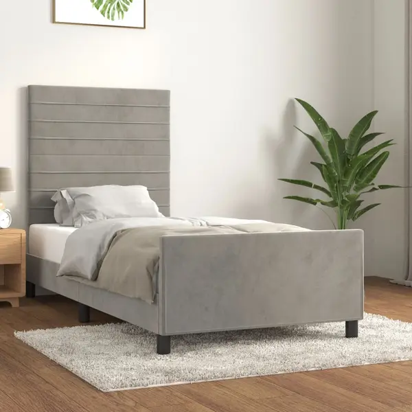 Gossi cadru de pat cu tablie, gri deschis, 90x200 cm, catifea