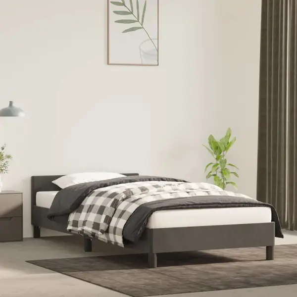 Gossi cadru de pat cu tablie, gri inchis, 100x200 cm, catifea