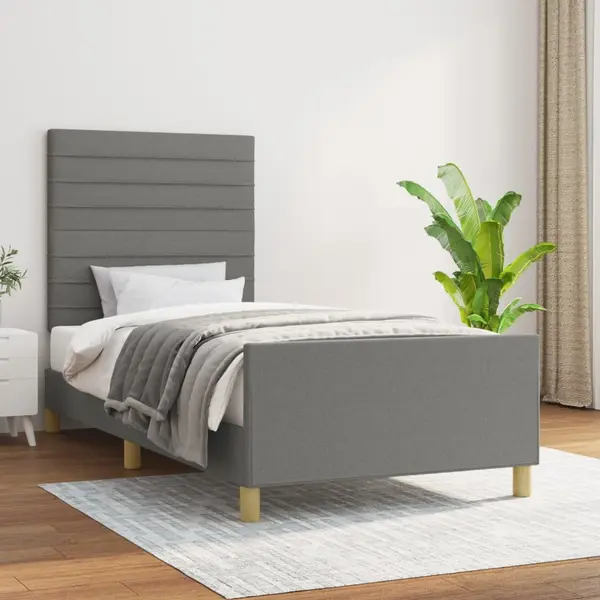 Gossi cadru de pat cu tablie, gri inchis, 100x200 cm, textil