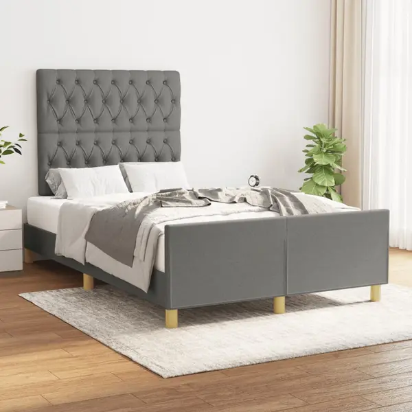 Gossi cadru de pat cu tablie, gri inchis, 120x190 cm, material textil