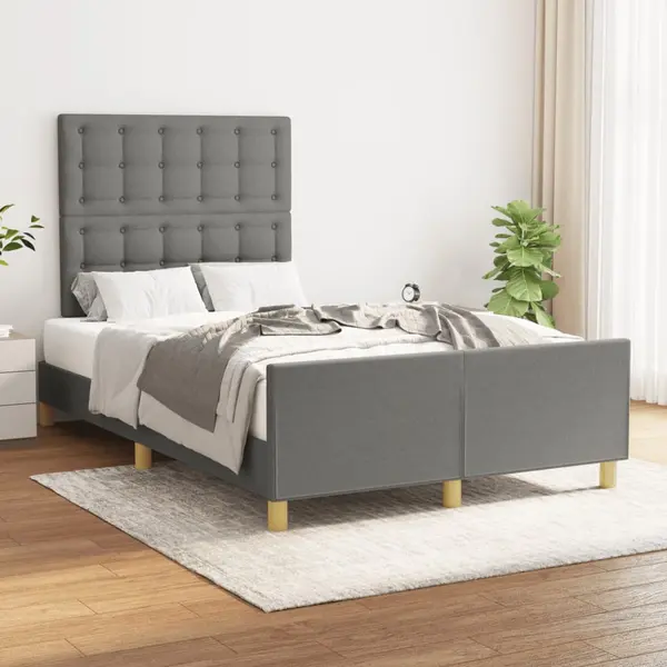 Gossi cadru de pat cu tablie, gri inchis, 120x190 cm, material textil