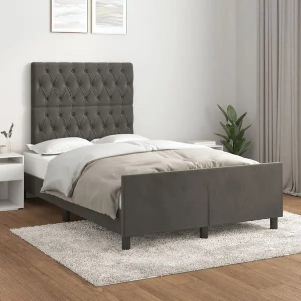 Gossi cadru de pat cu tablie, gri inchis, 120x200 cm, catifea