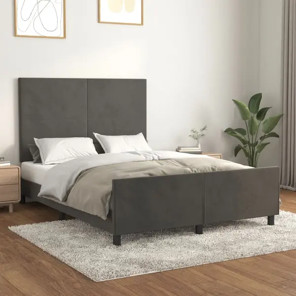 Gossi cadru de pat cu tablie, gri inchis, 140x190 cm, catifea