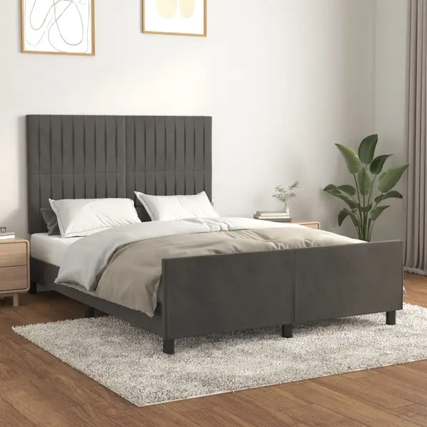 Gossi cadru de pat cu tablie, gri inchis, 140x200 cm, catifea