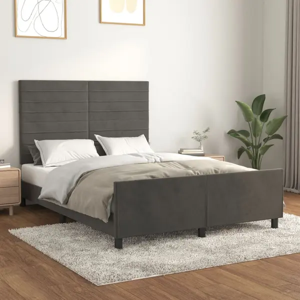 Gossi cadru de pat cu tablie, gri inchis, 140x200 cm, catifea