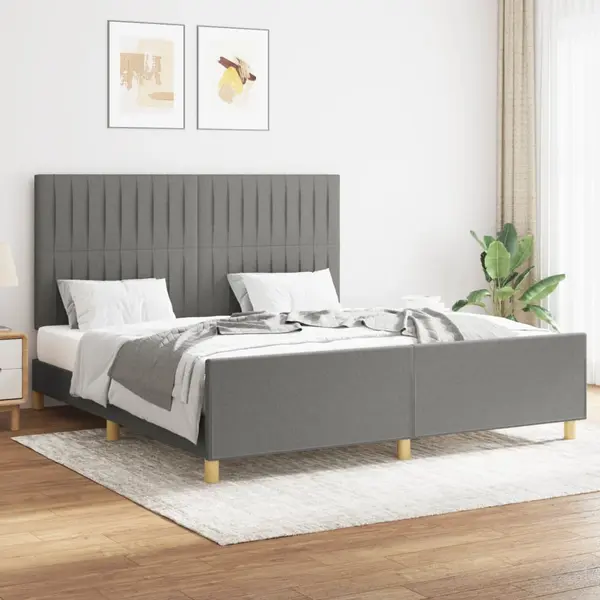 Gossi cadru de pat cu tablie, gri inchis, 160x200 cm, textil
