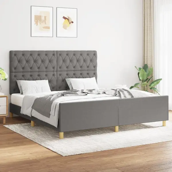 Gossi cadru de pat cu tablie, gri inchis, 160x200 cm, textil