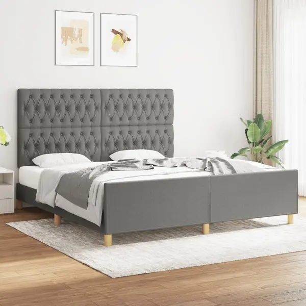Gossi cadru de pat cu tablie, gri inchis, 180x200 cm, textil