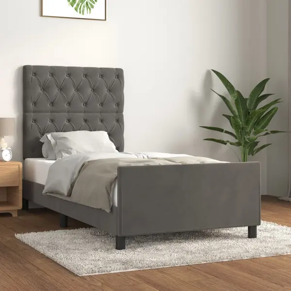 Gossi cadru de pat cu tablie, gri inchis, 80x200 cm, catifea