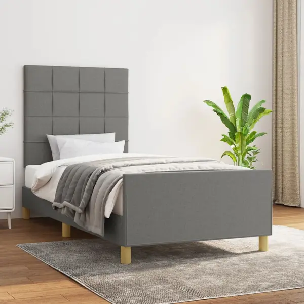 Gossi cadru de pat cu tablie, gri inchis, 80x200 cm, textil