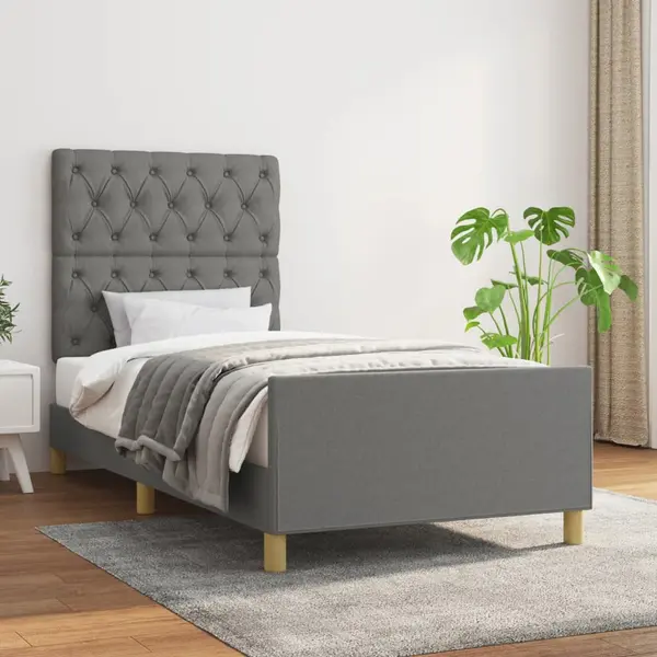 Gossi cadru de pat cu tablie, gri inchis, 80x200 cm, textil