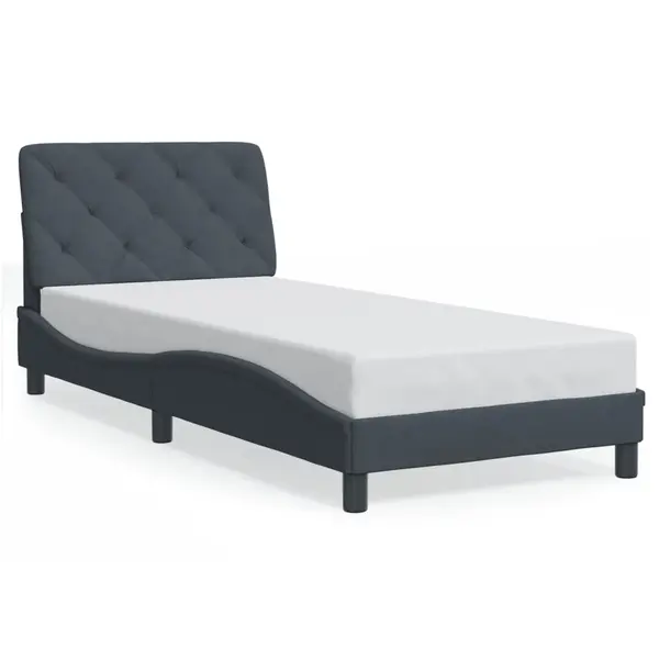 Gossi cadru de pat cu tablie, gri inchis, 90x190 cm, catifea
