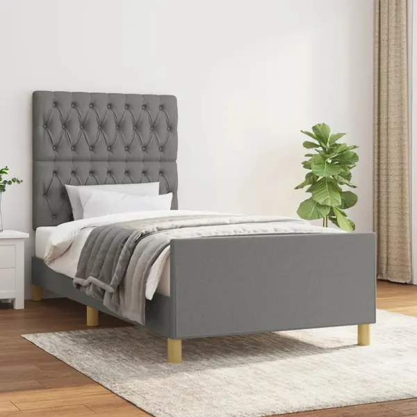 Gossi cadru de pat cu tablie, gri inchis, 90x190 cm, textil