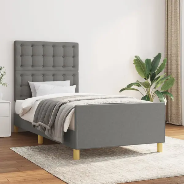 Gossi cadru de pat cu tablie, gri inchis, 90x190 cm, textil