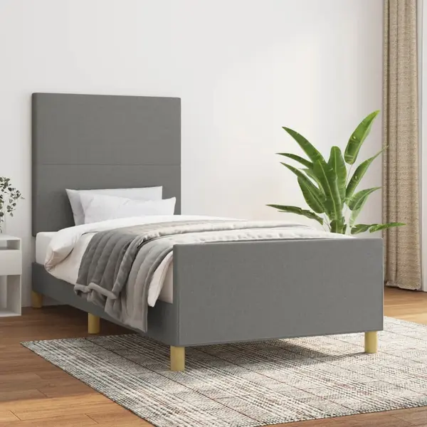 Gossi cadru de pat cu tablie, gri inchis, 90x190 cm, textil