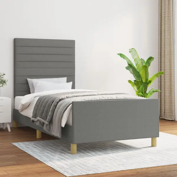 Gossi cadru de pat cu tablie, gri inchis, 90x190 cm, textil