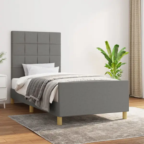 Gossi cadru de pat cu tablie, gri inchis, 90x190 cm, textil