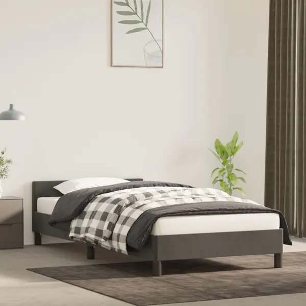 Gossi cadru de pat cu tablie, gri inchis, 90x200 cm, catifea