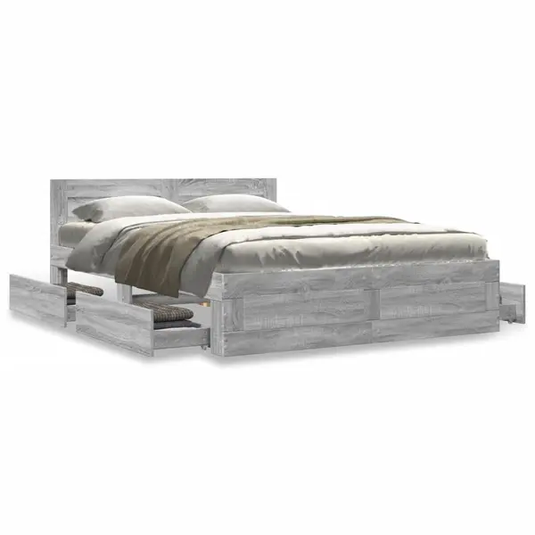 Gossi cadru de pat cu tablie gri sonoma 120x190 cm lemn prelucrat