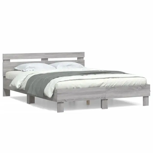 Gossi cadru de pat cu tablie gri sonoma 140x190 cm lemn prelucrat