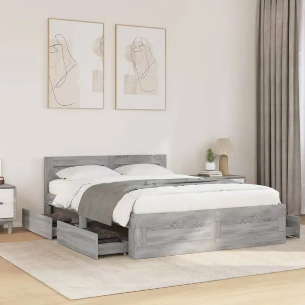 Gossi cadru de pat cu tablie, gri sonoma, 140x200 cm, lemn prelucrat