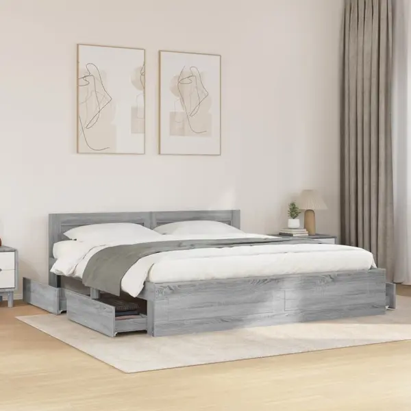 Gossi cadru de pat cu tablie gri sonoma 180x200 cm lemn prelucrat