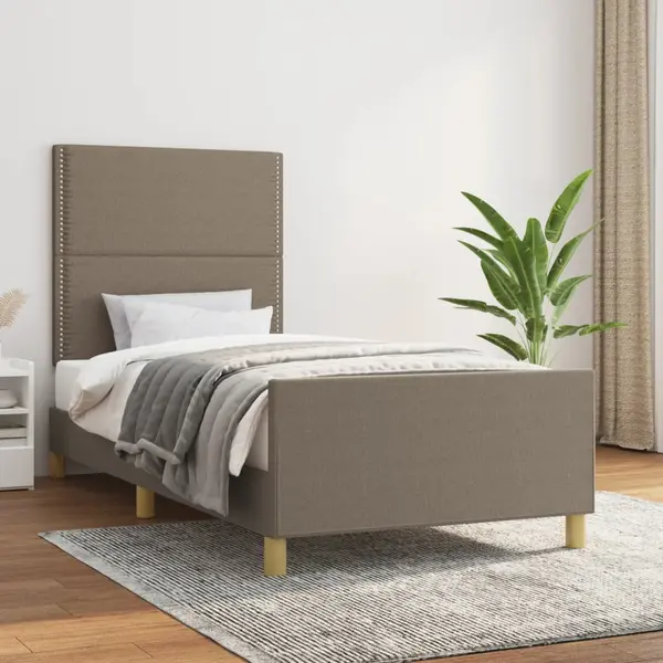 Gossi cadru de pat cu tablie, gri taupe, 90x190 cm, textil