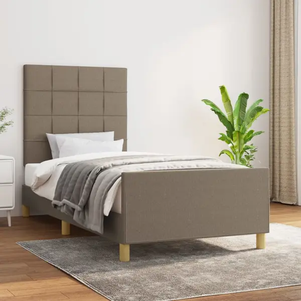 Gossi cadru de pat cu tablie, gri taupe, 90x190 cm, textil