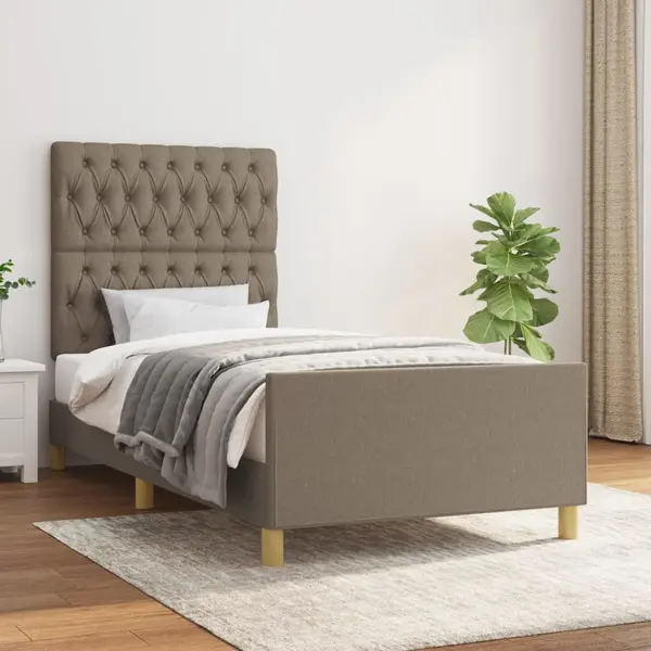 Gossi cadru de pat cu tablie, gri taupe, 90x200 cm, textil