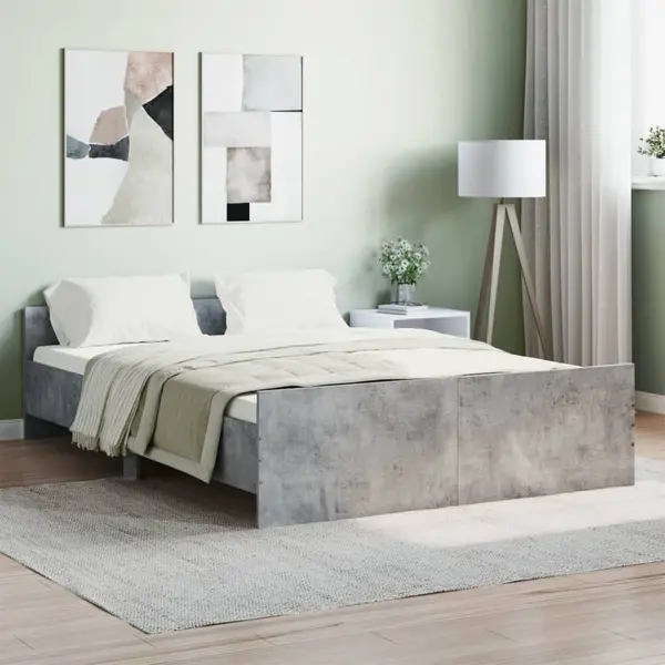 Gossi cadru de pat cu tablie la cap/picioare, gri beton, 135x190 cm