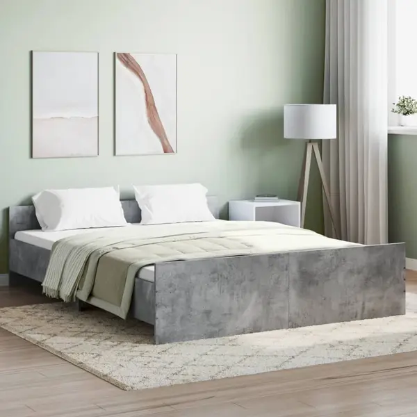 Gossi cadru de pat cu tablie la cap/picioare, gri beton, 140x200 cm