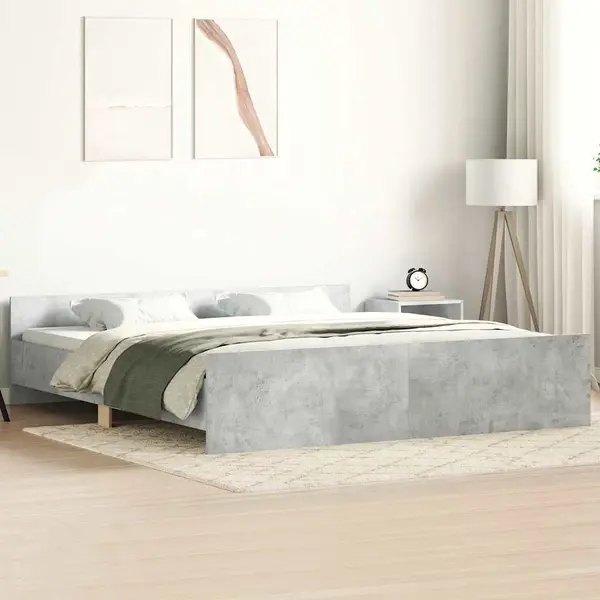 Gossi cadru de pat cu tablie la cap/picioare, gri beton, 200x200 cm