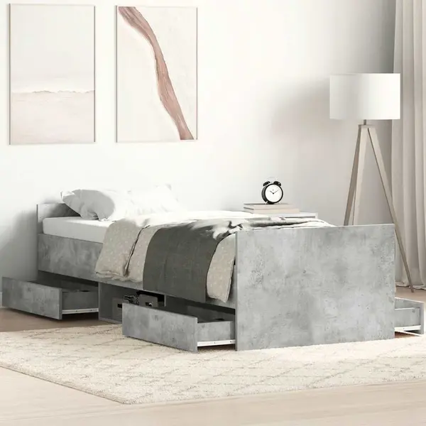 Gossi cadru de pat cu tablie la cap/picioare, gri beton, 75x190 cm