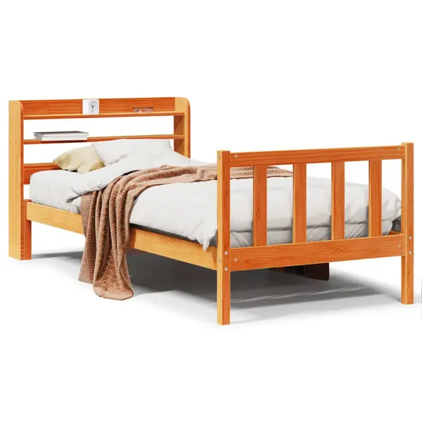 Gossi cadru de pat cu tablie, maro ceruit, 100x200 cm, lemn masiv pin
