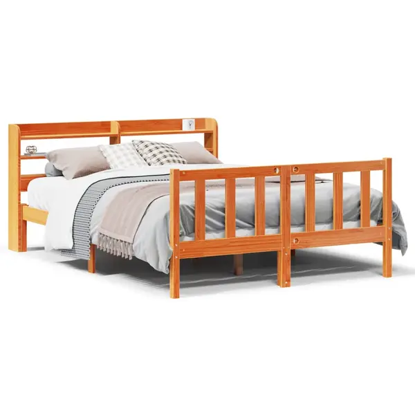 Gossi cadru de pat cu tablie, maro ceruit, 120x190 cm, lemn masiv pin