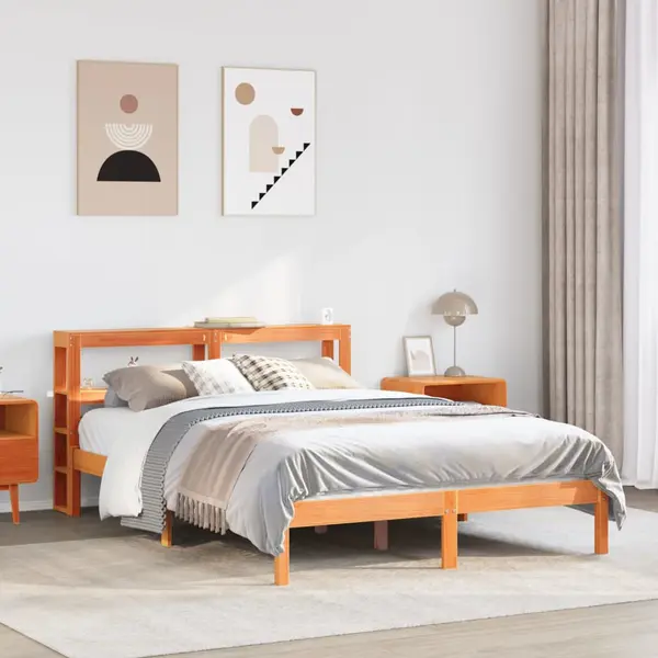Gossi cadru de pat cu tablie, maro ceruit, 120x190 cm, lemn masiv pin
