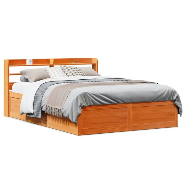 Gossi cadru de pat cu tablie, maro ceruit, 120x190 cm, lemn masiv pin
