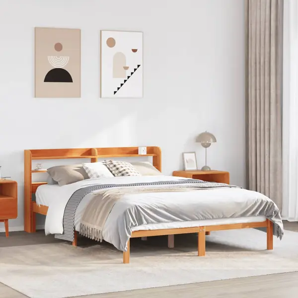 Gossi cadru de pat cu tablie, maro ceruit, 135x190 cm, lemn masiv pin