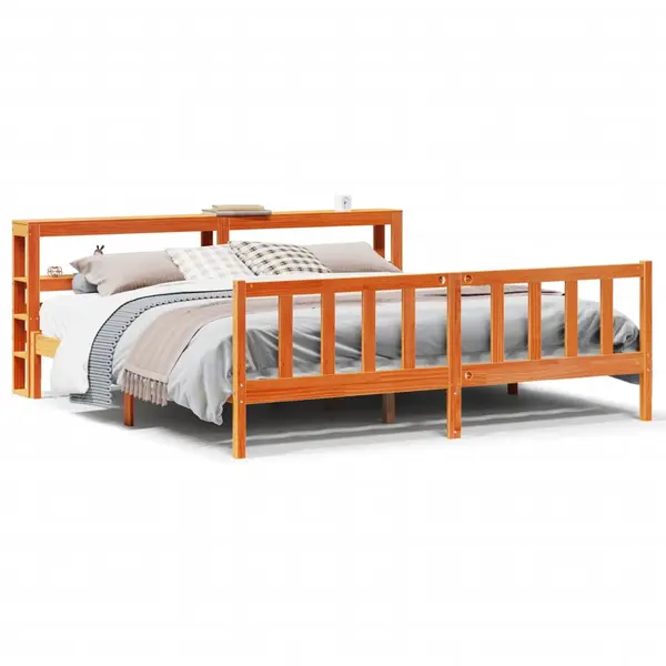 Gossi cadru de pat cu tablie, maro ceruit, 180x200 cm, lemn masiv pin