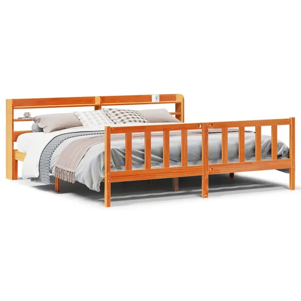 Gossi cadru de pat cu tablie, maro ceruit, 200x200 cm, lemn masiv pin