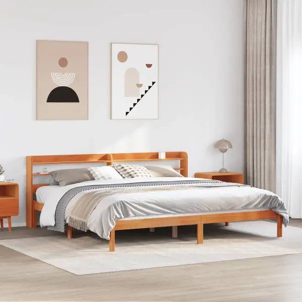 Gossi cadru de pat cu tablie, maro ceruit, 200x200 cm, lemn masiv pin