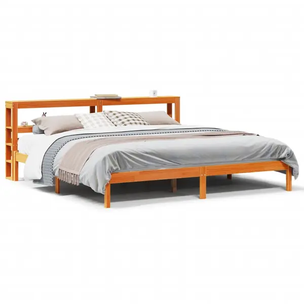 Gossi cadru de pat cu tablie, maro ceruit, 200x200 cm, lemn masiv pin