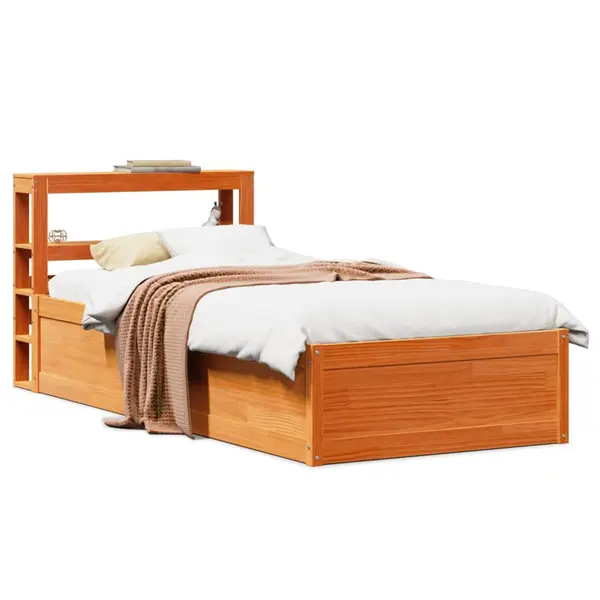 Gossi cadru de pat cu tablie, maro ceruit, 75x190 cm, lemn masiv pin